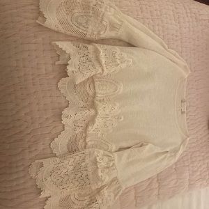 Altar’d State White Blouse with Lace Sleeves